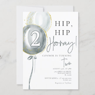 Blue Balloons Boy 2 Geburtstag Einladung
