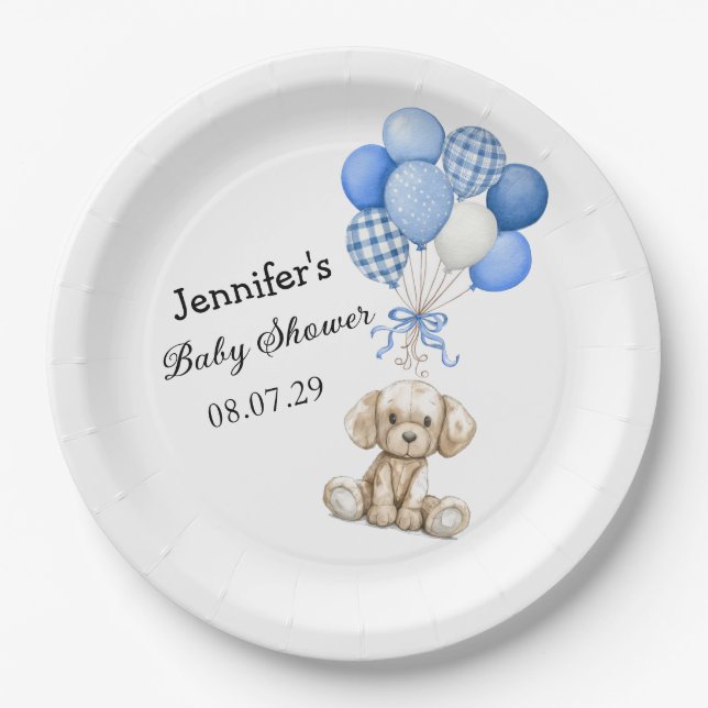 Blue Balloons Boy Baby Shower Paper Plate Pappteller (Vorderseite)