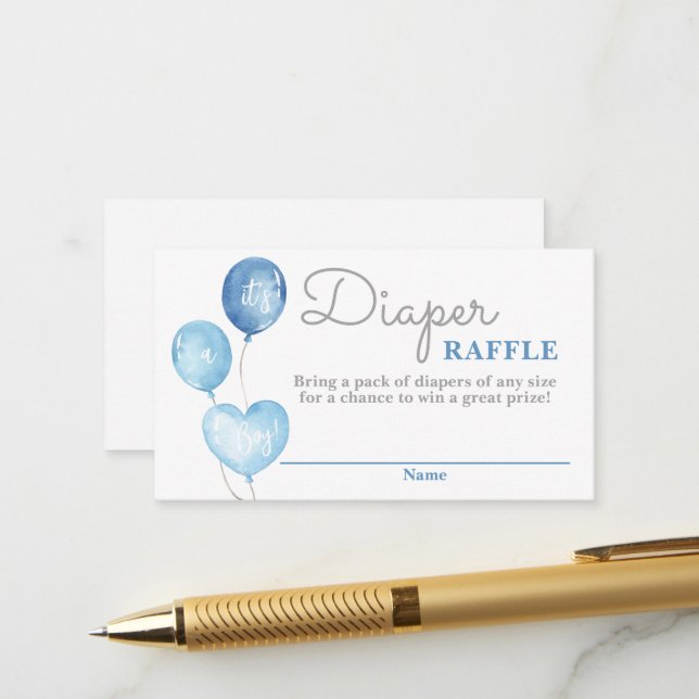 Blue Balloons Boy Diaper Raffekarte Begleitkarte (Vorderseite/Rückseite Beispiel)