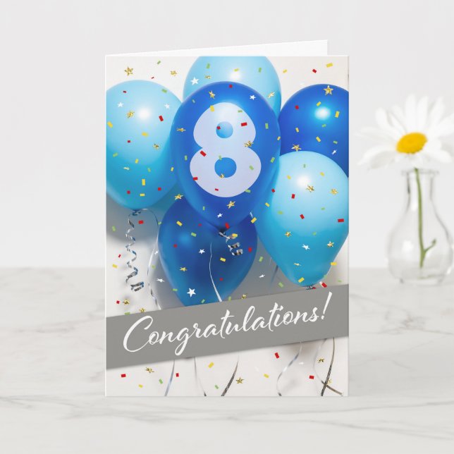 Blue Balloons Card des Mitarbeiters 8. Jubiläums Karte (Kleine Pflanze)
