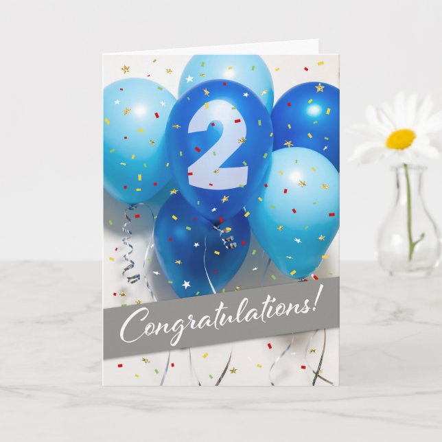 Blue Balloons Card für Mitarbeiter 2. Jubiläum Karte (Kleine Pflanze)