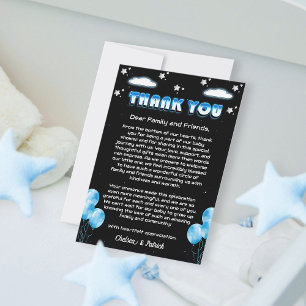Blue Balloons Celestial Starry Night Baby Shower Dankeskarte