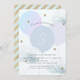 Blue Balloons & Clouds Geburtstagsparty Einladung