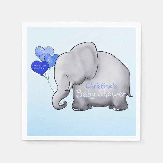 Blue Balloons Elephant Boy Baby Shower Serviette (Vorderseite)