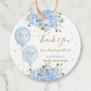 Blue Balloons Floral Boy Baby Dusche Vielen Dank Geschenkanhänger