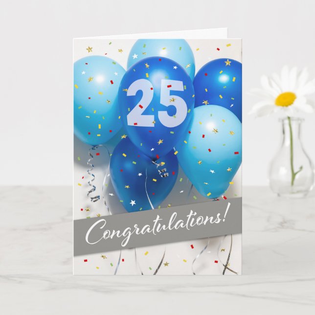 Blue Balloons für Mitarbeiter 25 Jahre Karte (Kleine Pflanze)