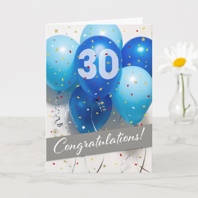 Blue Balloons für Mitarbeiter 30 Jahre Karte (Kleine Pflanze)