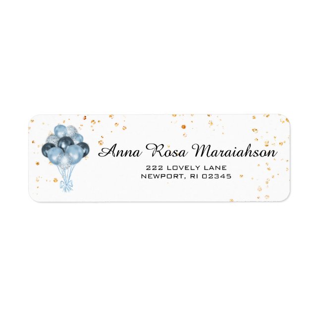 *~* Blue Balloons Gold Glitzer Baby Boy Dusche (Vorne)