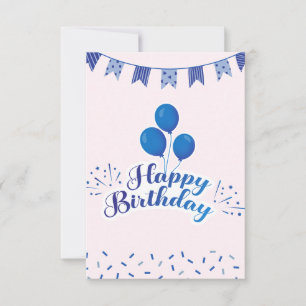 Blue Balloons Happy Birthday Grußkarte RSVP Karte