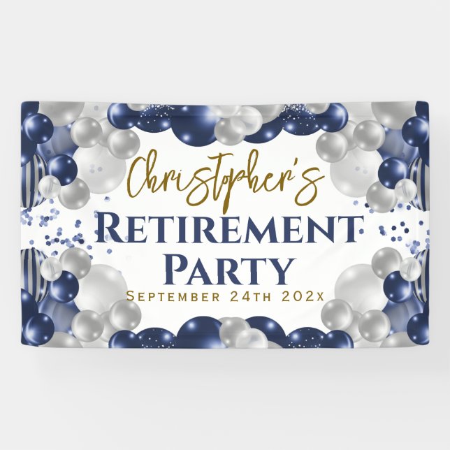 Blue Balloons Party Willkommen bei Pensionierung Banner (Horizontal)