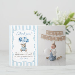 Blue Balloons Teddy Bear Birthday Thank You Card Dankeskarte