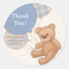 Blue Balloons Teddy Bear Danke Baby Dusche Runder Aufkleber