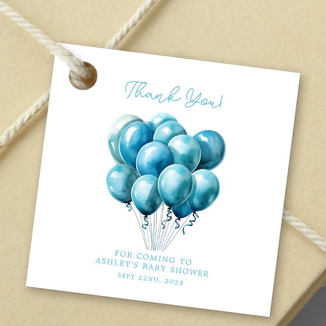 Blue Balloons Watercolor Boy Baby Dusche Geschenkanhänger (Von Creator hochgeladen)