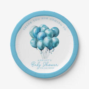 Blue Balloons Watercolor Boy Baby Dusche Pappteller