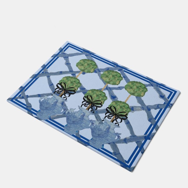 Blue Bamboo Chinoiserie Ginger Jar Doormat Rug Fußmatte (Schrägansicht)