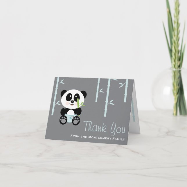 Blue Bamboo Panda in Diapers Baby Dusche Vielen Da Dankeskarte (Vorderseite)