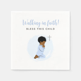 Blue Baptism Napkins with Black Praying Baby Serviette