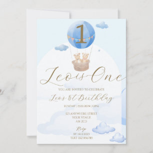 Blue Bar Balloons Kinder 1. Geburtstag Einladung