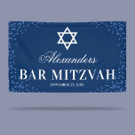 Blue Bar Mitzvah Celebration Banner<br><div class="desc">Personalisiertes Bar mitzvah Party Banner mit einem stilvollen blauen Hintergrund, Glitzer, dem Stern des david Symbols, dem Namen der Kinder und dem Datum.</div>