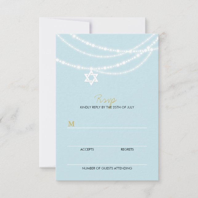 Blue Bar Mitzvah Glitzern Star der David RSVP Card Karte (Vorderseite)