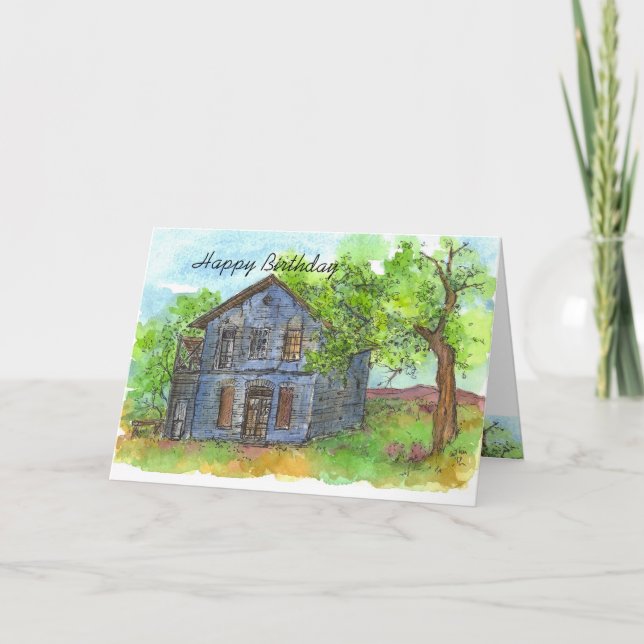 Blue Barn House Happy Birthday Wüste Landschaft Karte (Vorderseite)