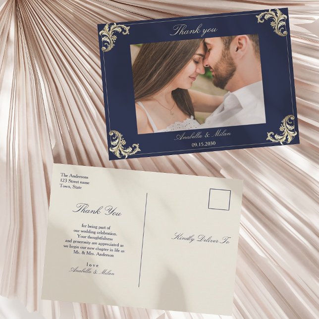 Blue Baroque Hochzeit Vielen Dank Postkarte (Von Creator hochgeladen)
