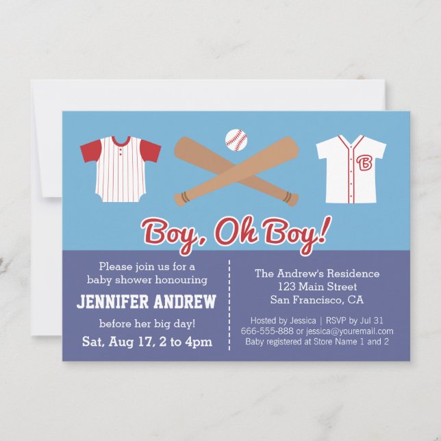 Blue Baseball Baby Boy Dusche Party Einladung (Vorderseite)
