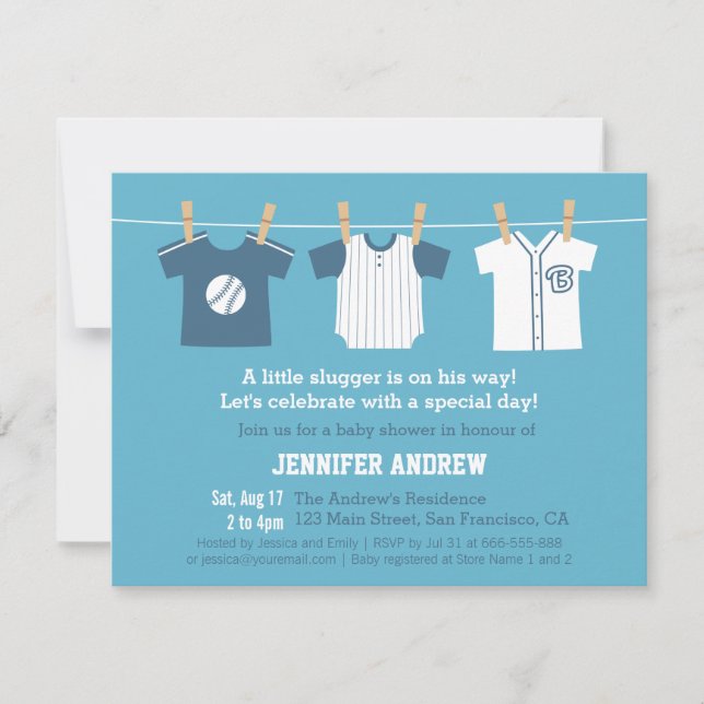 Blue Baseball Baby Boy Dusche Party Einladungen (Vorderseite)
