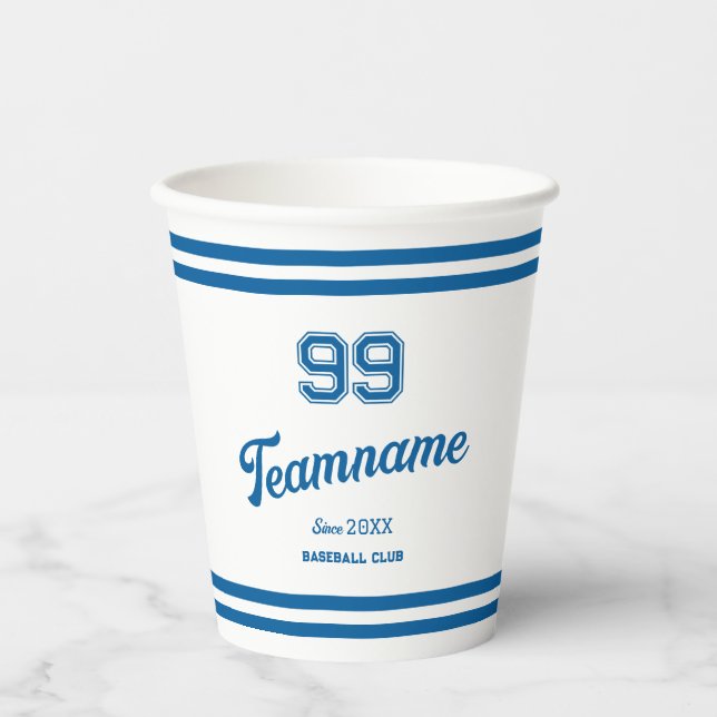 Blue Baseball Club Custom Player Number & TeamName Pappbecher (Vorderseite)