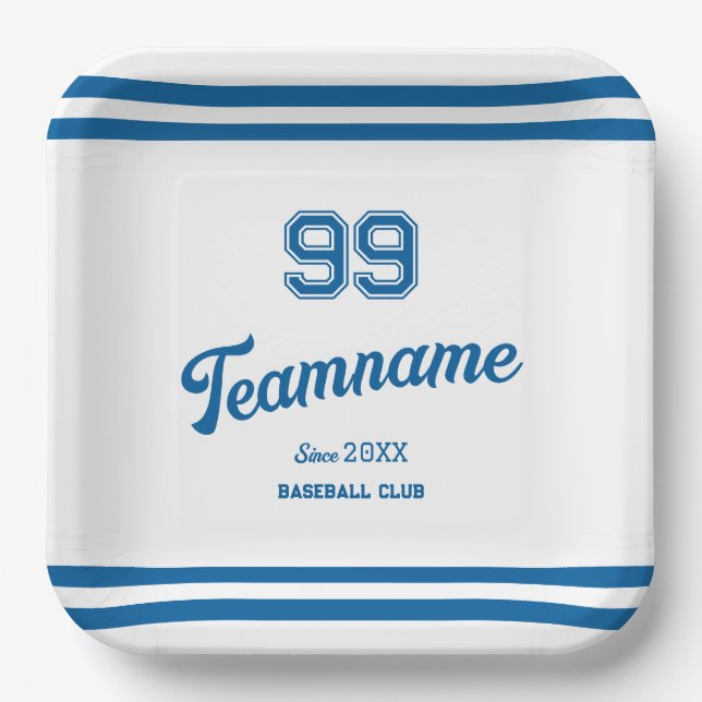 Blue Baseball Club Custom Player Number & TeamName Pappteller (Vorderseite)