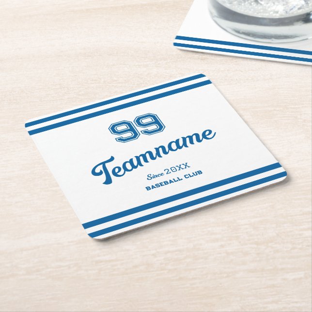 Blue Baseball Club Custom Player Number & TeamName Rechteckiger Pappuntersetzer (angewinkelt)