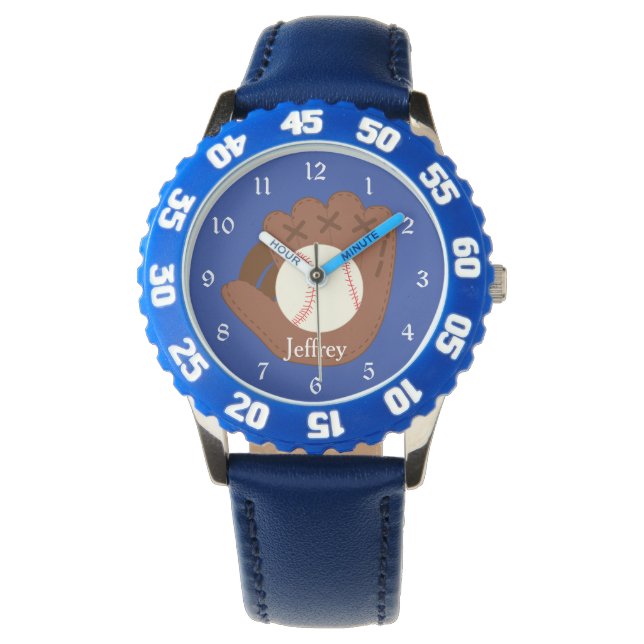 Blue Baseball Mitt Kids Armbanduhr (Vorderseite)