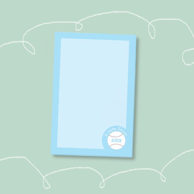 Blue Baseball Personalized Kids Notes  Post-it Klebezettel (Kid personalized blue baseball sticky notes .)