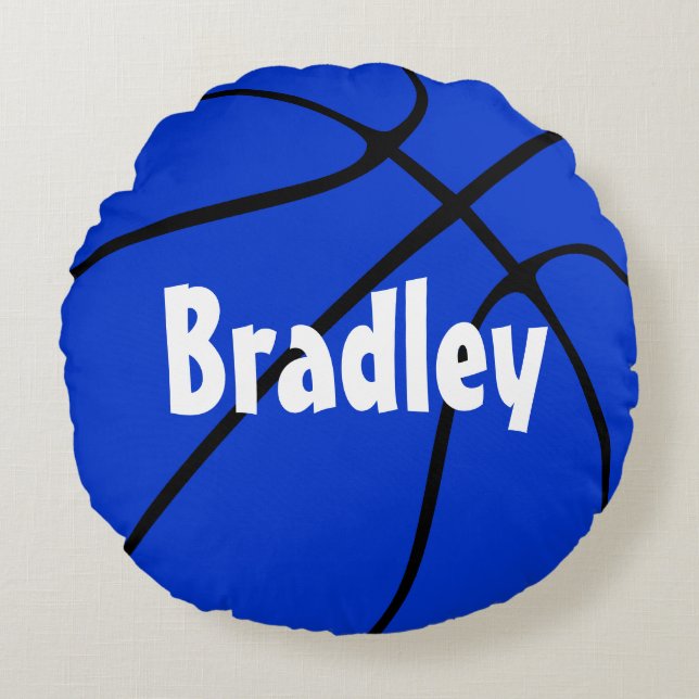 Blue Basketball Anpassbarer Spielername oder Team Rundes Kissen (Vorderseite)