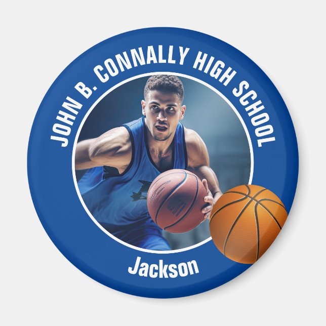 Blue Basketball Player Photo Keepsake Gift Magnet (Vorne)