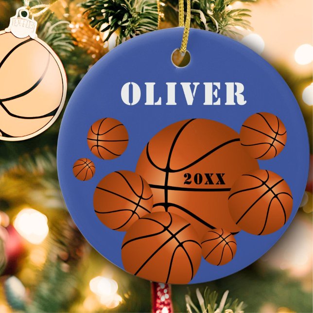 Blue Basketball Sport Kinder Weihnachten Keramik Ornament (Von Creator hochgeladen)