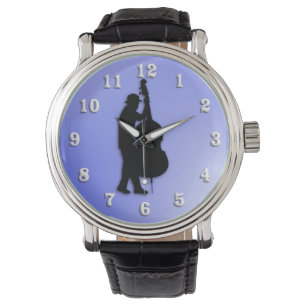 Blue Bass Player White Numbers Armbanduhr