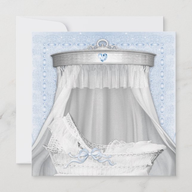 Blue Bassinet Baby Dusche Einladung (Vorderseite)