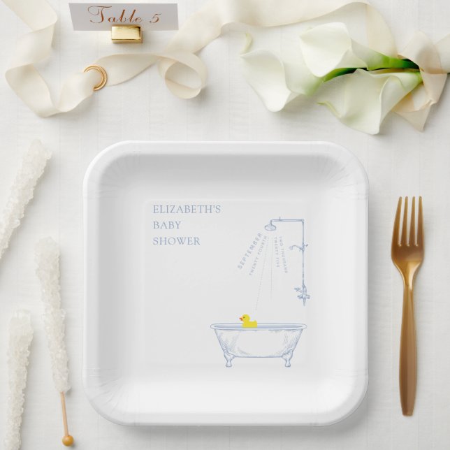 Blue Bathtub Yellow Duck Baby Shower Welcome Pappteller (Hochzeit)