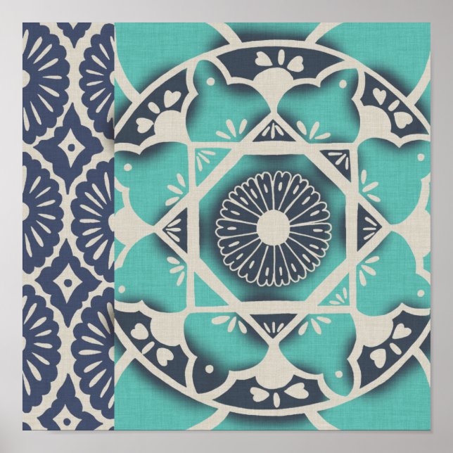 Blue Batik Tile II Poster (Vorne)