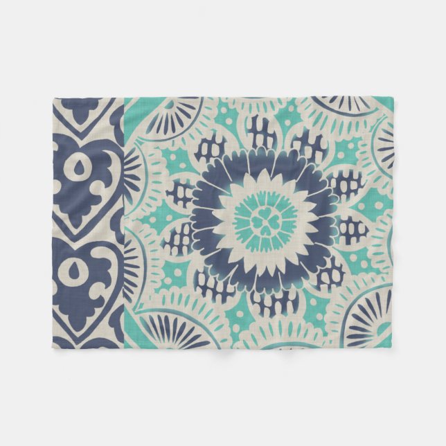 Blue Batik Tile III Fleecedecke (Vorderseite (Horizontal))