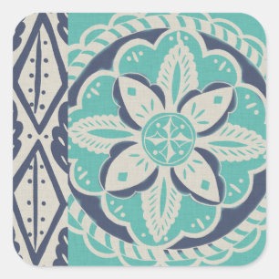 Blue Batik Tile IV Quadratischer Aufkleber