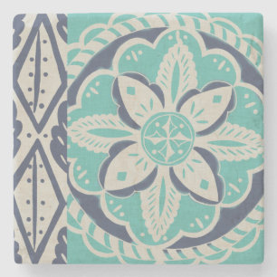 Blue Batik Tile IV Steinuntersetzer