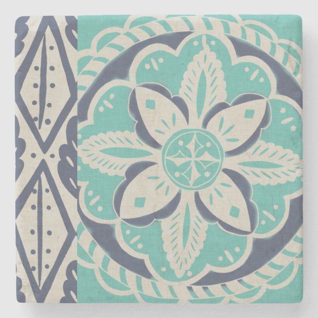 Blue Batik Tile IV Steinuntersetzer (Vorderseite)