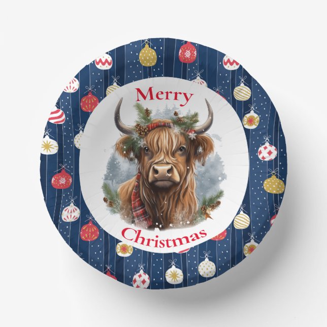 Blue Baulables Christmas Highlander Cow Pappteller (Vorderseite)