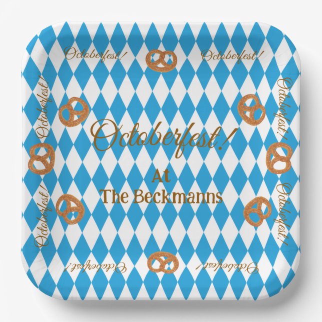 Blue Bavarian Octoberfest Pretzels Personalisieren Pappteller (Vorderseite)