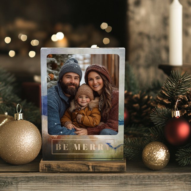 Blue Be Merliday Foto Block (Be Merry Watercolor Photo Block)
