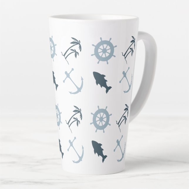 Blue Beach Anchors Palm Trees Milchtasse (Rechte Ecke)
