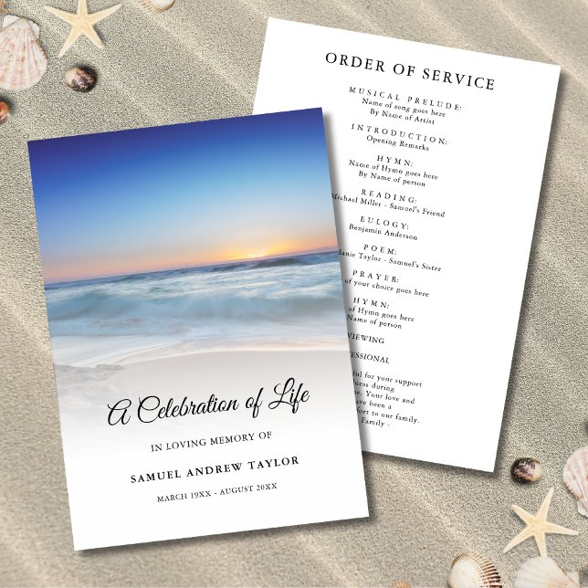Blue Beach Celebration of Life Funeral Program Programm (Beach Celebration of Life Program)