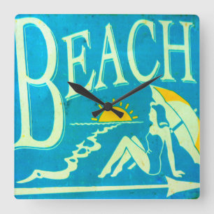 blue beach clock quadratische wanduhr